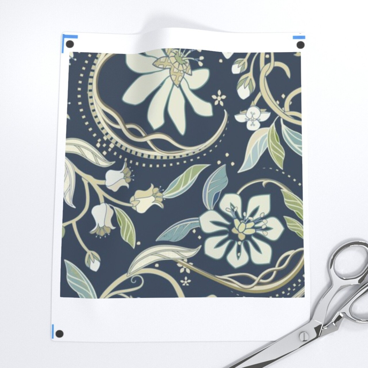 Traditional Floral Blue Green Medium Scale Vines Custom Printed Fabric by Spoonflower Various Fabrics by the Yard or Fat Quarter